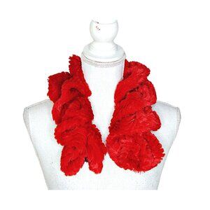 Faux Fur Stretchable Scarf Neck Warmer Bright Red Pull Thru for Warmth by Lava